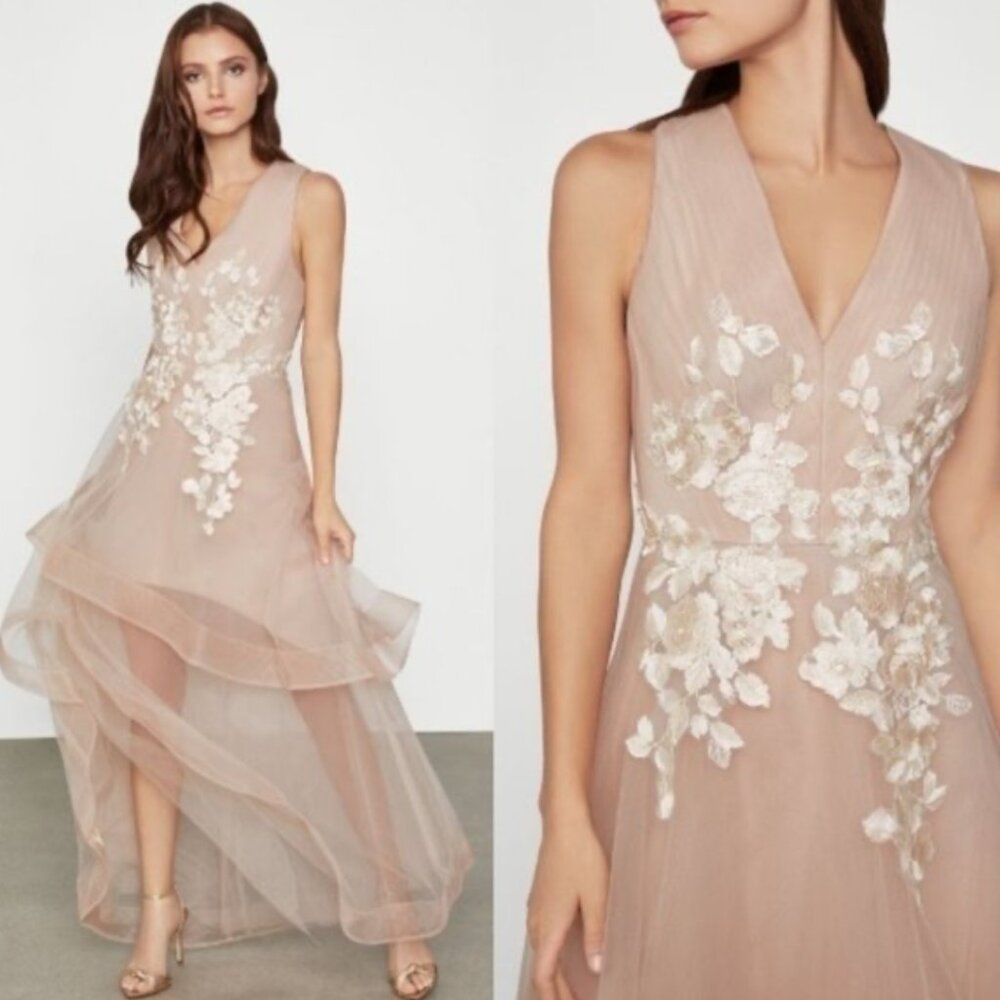 BCBGMAXAZRIA Asymmetrical Gown Bare Pink